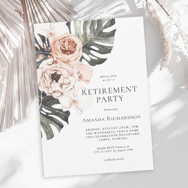 Invitation Boho Tropical Watercolor Floral Retirement Party (Available as printed and paperless digital download!)