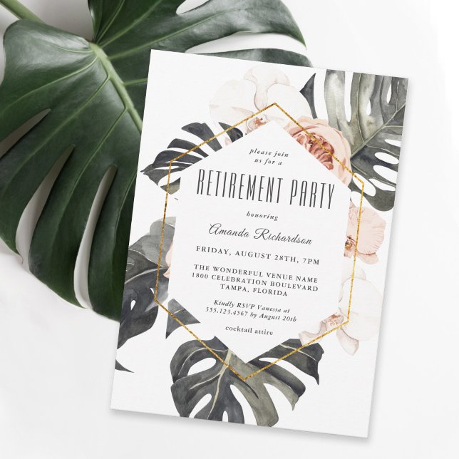 Invitation Boho Tropical Watercolor Floral Retirement Party (Available as printed or digital download if you wish to go paperless!)