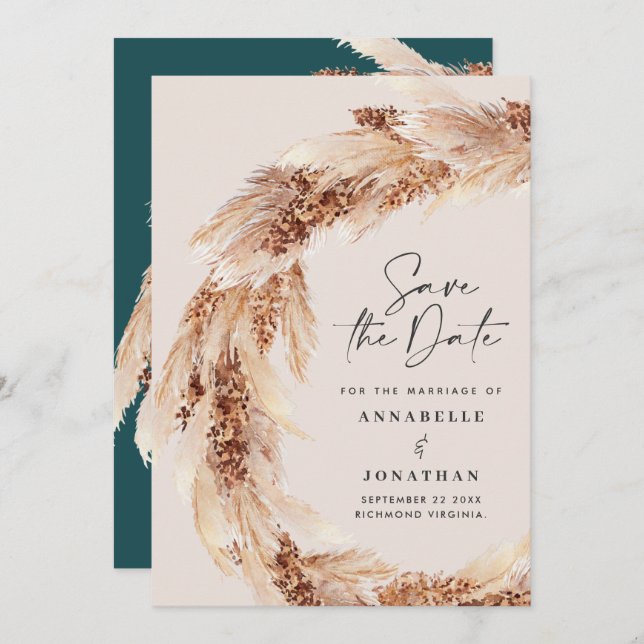 Invitation Boho turquoise mariage enregistrer la date (Devant / Derrière)