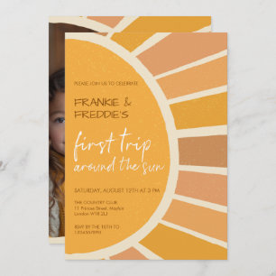 Invitation Boho Twins Premier voyage autour du soleil Photo 1
