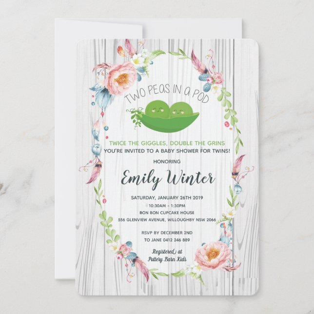 Invitation Boho Two Peas dans le Baby shower des jumeaux Pod (Devant)