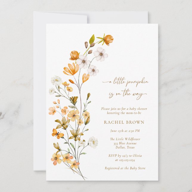 Invitation Boho Un Petit Citrouille Se Trouve Sur Le Chemin D (Devant)