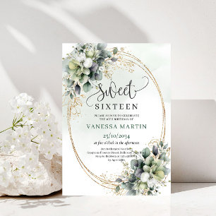 Invitation Boho Végétal Douce 16 Or