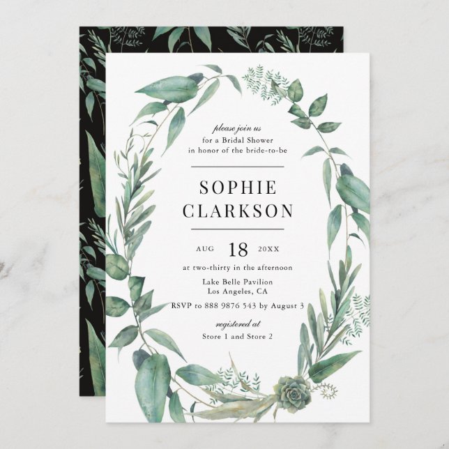 Invitation Boho Verdure et succulents Fête des mariées de cou (Devant / Derrière)