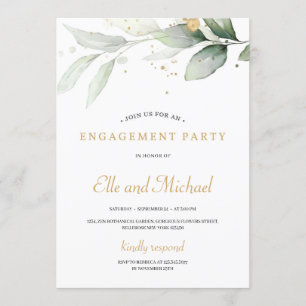 Invitation Boho verdure eucalyptus or éclabousser fiançailles