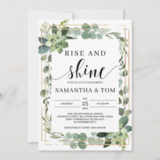 Invitation Boho verdure feuillage de succulente levez-vous et (Devant)