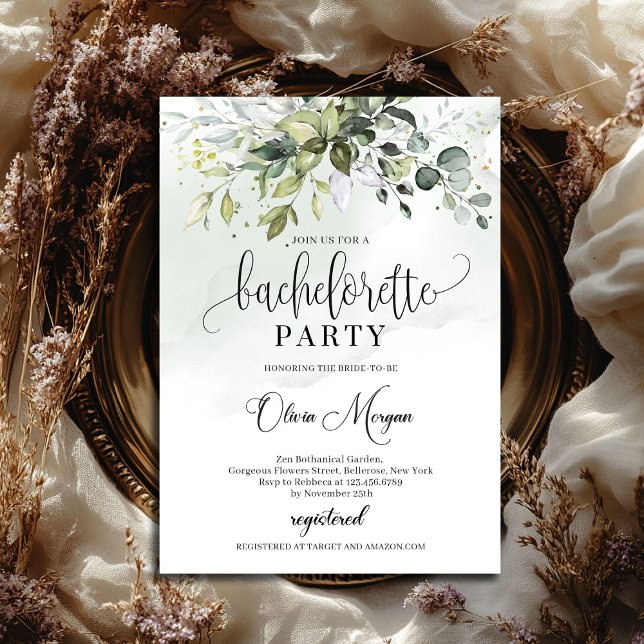 Invitation Boho verdure feuillage moderne bachelorette fête (Boho greenery foliage modern bachelorette party invitation)