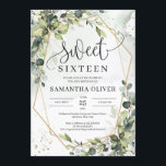 Invitation Boho verdure feuille or sweet sixteen géométrique<br><div class="desc">Boho vert feuille or sweet sixteen géométrique invitation,  Contactez-moi pour les articles correspondants ou pour la personnalisation,  Roses Blush ©</div>