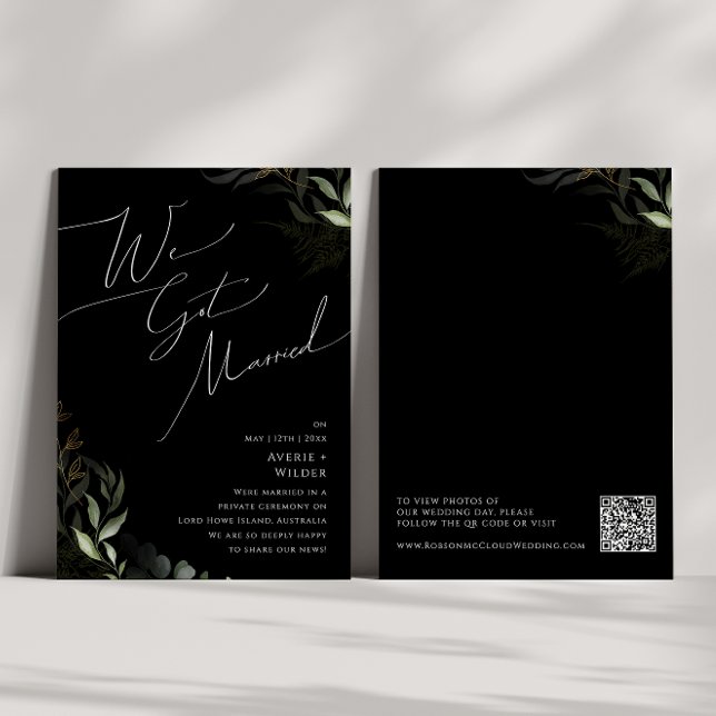 Invitation Boho Verdure Or | Annonce de fuite en noir (Créateur téléchargé)