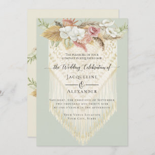 Invitation BOHO Verdure rose Floral Pampas Mint Mariage