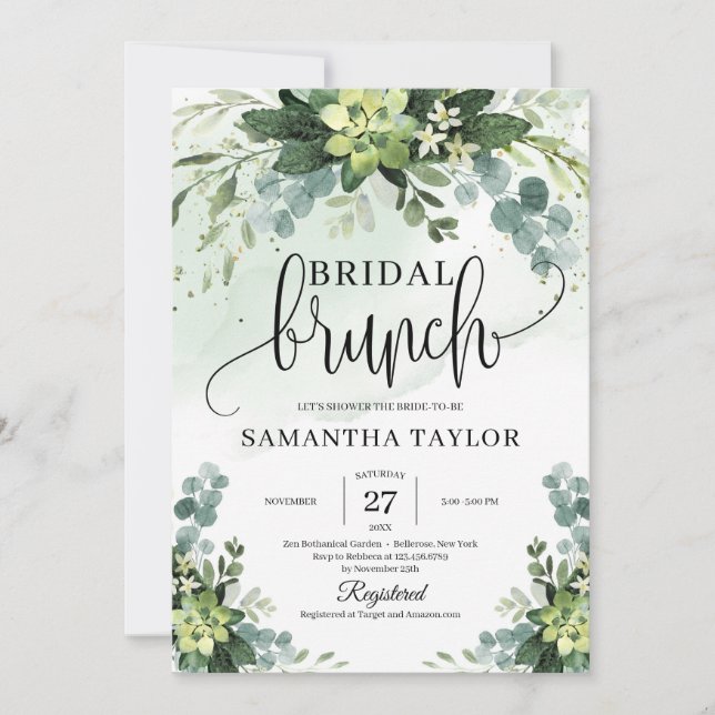 Invitation Boho verdure succulent feuillage brunch nuptial (Devant)
