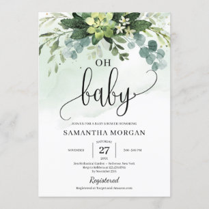 Invitation Boho verdure succulent feuillage floral oh bébé