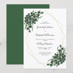 Invitation Boho Vert aquarelle Eucalyptus Mariage géométrique