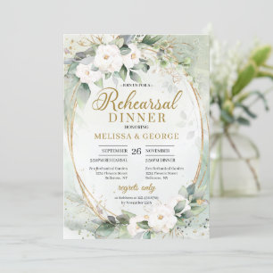 Invitation Boho Vert eucalyptus blanc roses or oval