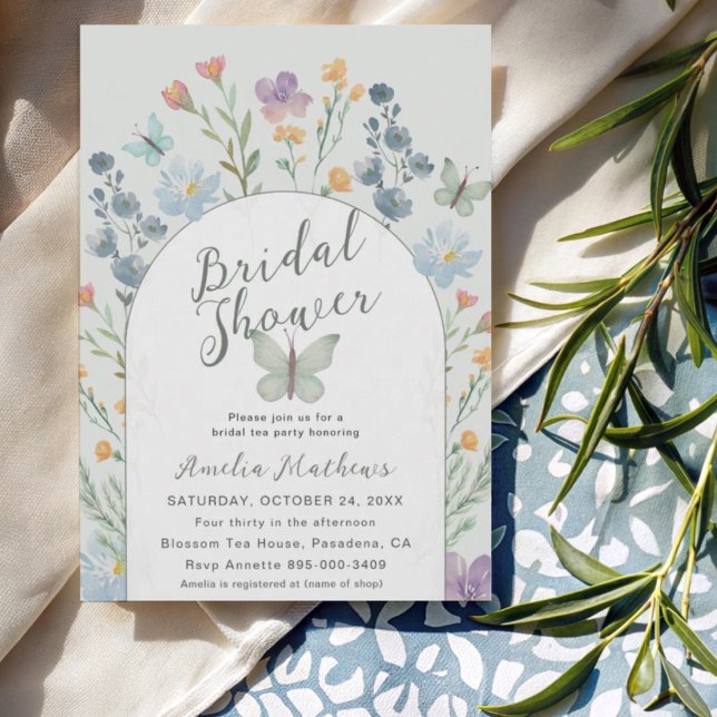 Invitation Boho Vert Fête de Mariage Fleur Sauvage et Papillo (Créateur téléchargé)