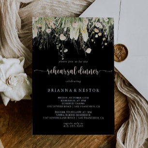 Invitation Boho vert Fleur sauvage Dîner de répétition noir