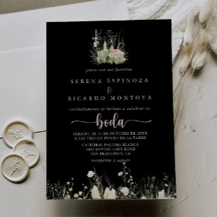 Invitation Boho vert Fleur sauvage noir Mariage espagnol