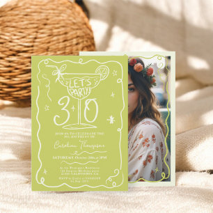 Invitation Boho vert ironique gribouillis gribouillis 30 ans