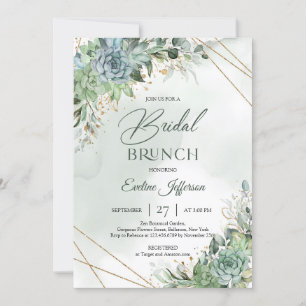 Invitation Boho vert poussiéreux succulent or brunch nuptial