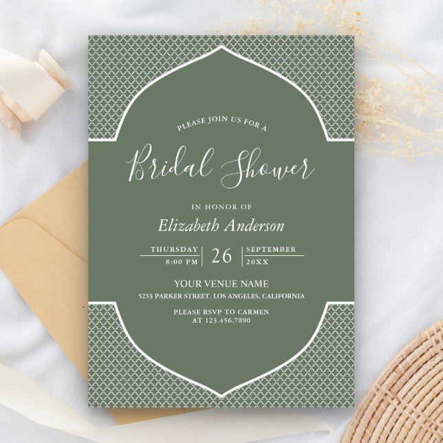 Invitation Boho Vert Sauge Ethnique Indien Mariage Arch Fête  (Créateur téléchargé)