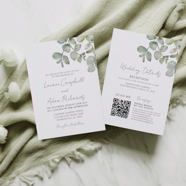 Invitation Boho Vert Sauge Eucalyptus Tout En Un Mariage (Créateur téléchargé)