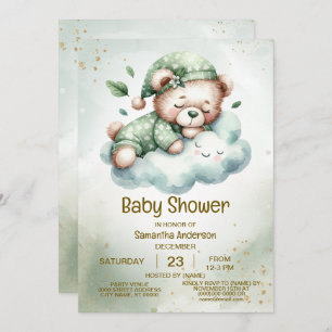 Invitation Boho Vert Sleeping Teddy Bear mignon Baby shower