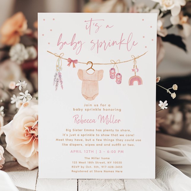 Invitation Boho Vêtements Bébé Blush Rose Sprinkel (Créateur téléchargé)
