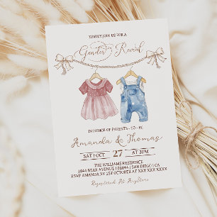 Invitation Boho Vêtements de bébé rose bleu Révélation de gen
