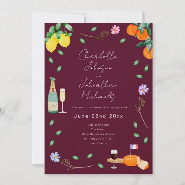 Invitation Boho Vin et Fromage de Mariage Fiançailles Party F (Devant)