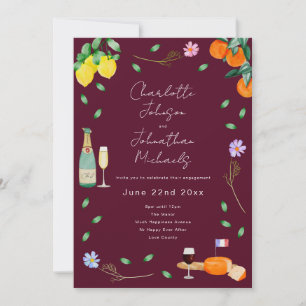 Invitation Boho Vin et Fromage de Mariage Fiançailles Party F