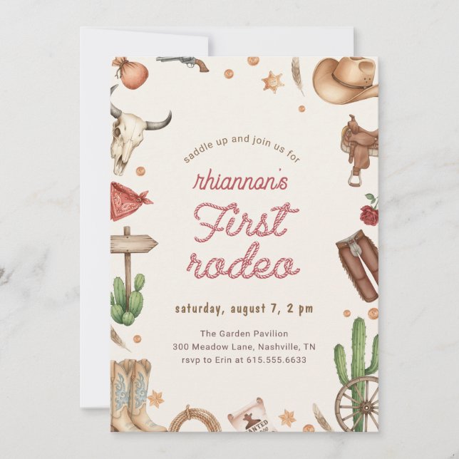 Invitation Boho Vintage Cowgirl Cowboy First Rodeo Birthday (Devant)