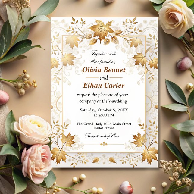 Invitation Boho Vintage Feuille Russe Automne Terracotta Mari (Créateur téléchargé)