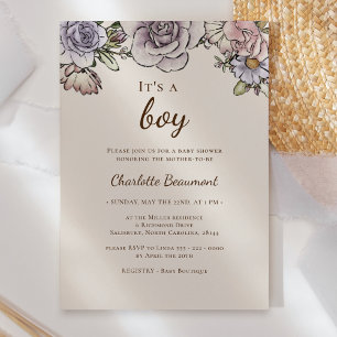 Invitation Boho Vintage Floral Beige C'est un Baby shower gar