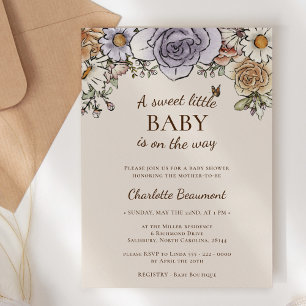 Invitation Boho Vintage Floral Beige Sweet Petit Baby shower