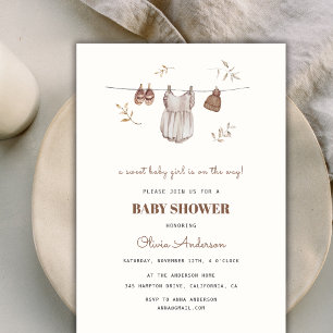 Invitation Boho Vintage Watercolor Girl Baby shower de tenue