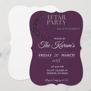 Invitation Boho Violet Minimaliste Mosquée Ramadan Soirée Ift