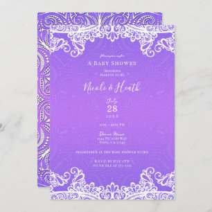 Invitation Boho violet rose & blanc Baby shower dentelle