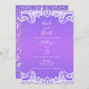 Invitation Boho violet rose blanc dentelle gras Motif Mariage