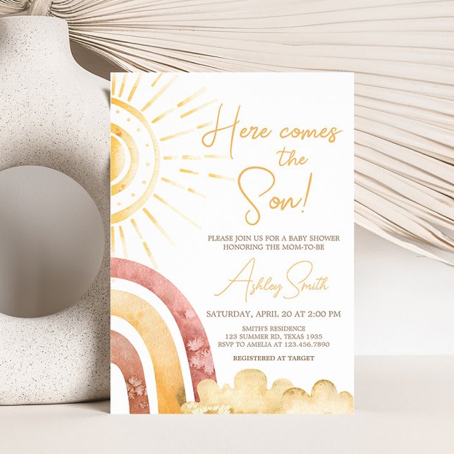 Invitation Boho voici le Baby shower du fils (Sonshine Baby Shower Invitation)