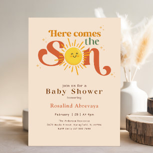 Invitation Boho Voici venir le Fils Retro Baby Shower