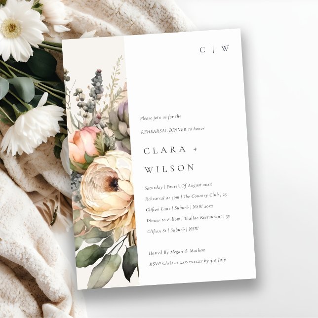 Invitation Boho Watercolor Automne Floral Rehearer Dîner (Créateur téléchargé)