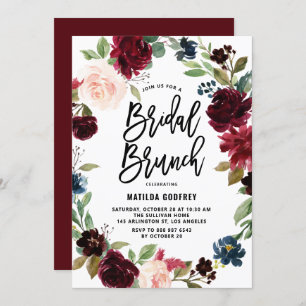 Invitation Boho Watercolor Automne Floral Wreath Bridal Brunc