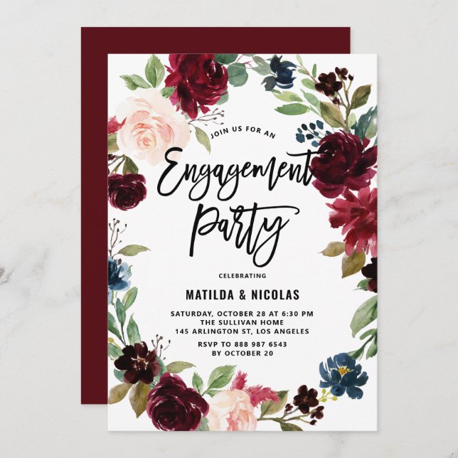 Invitation Boho Watercolor Automne Wreath Engagement (Devant / Derrière)