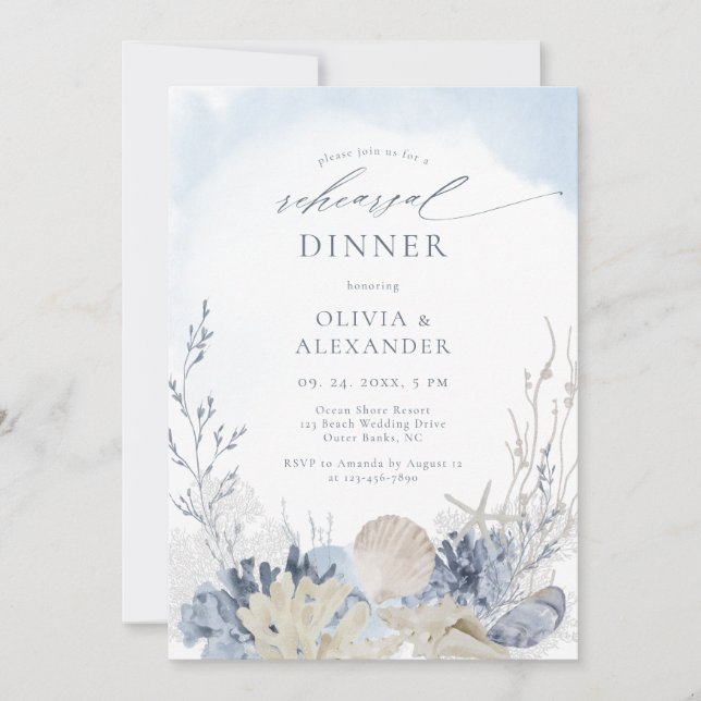 Invitation Boho Watercolor Beach Rehearsal Dinner (Devant)