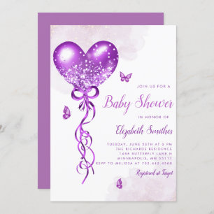 Invitation Boho Watercolor Butterfly Balloon Girl Baby shower