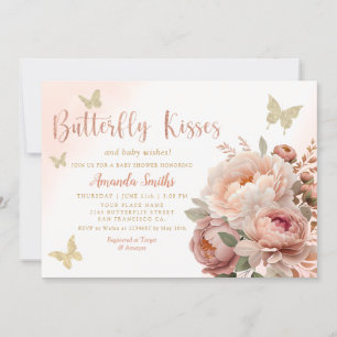 Invitation Boho Watercolor Butterfly Kisses Girl Baby shower