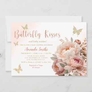 Invitation Boho Watercolor Butterfly Kisses Girl Baby shower