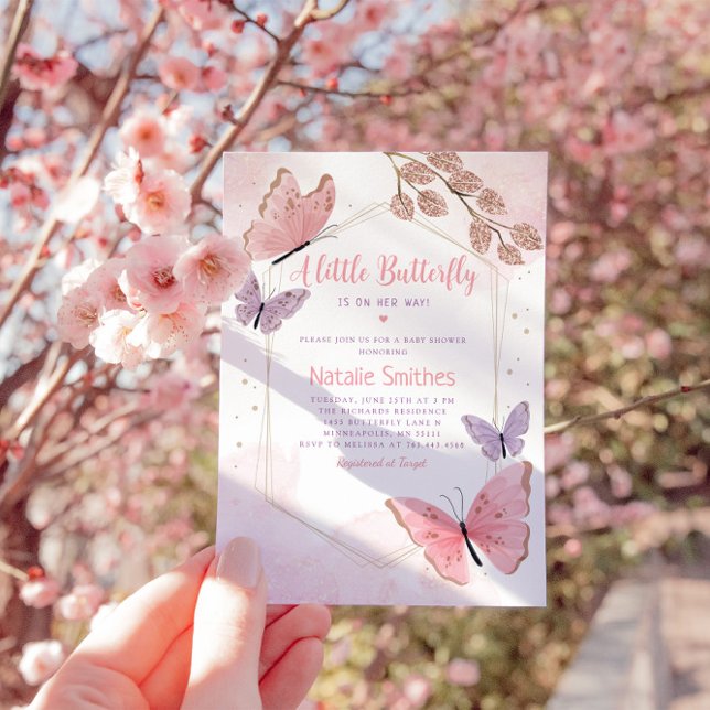 Invitation Boho Watercolor Butterfly Kisses Girl Baby shower (Créateur téléchargé)