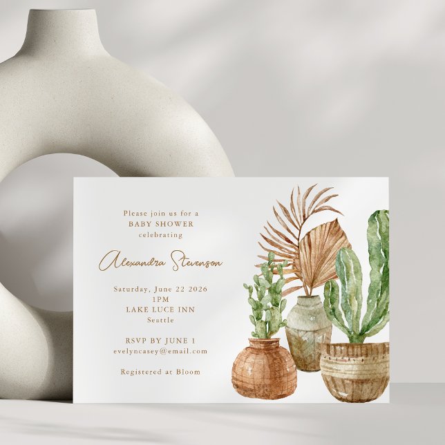 Invitation Boho Watercolor Cactus Pampas Baby shower Plante (Créateur téléchargé)