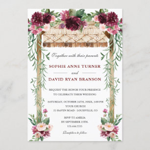Invitation Boho Watercolor Canopy Burgundy Red FlorMariage